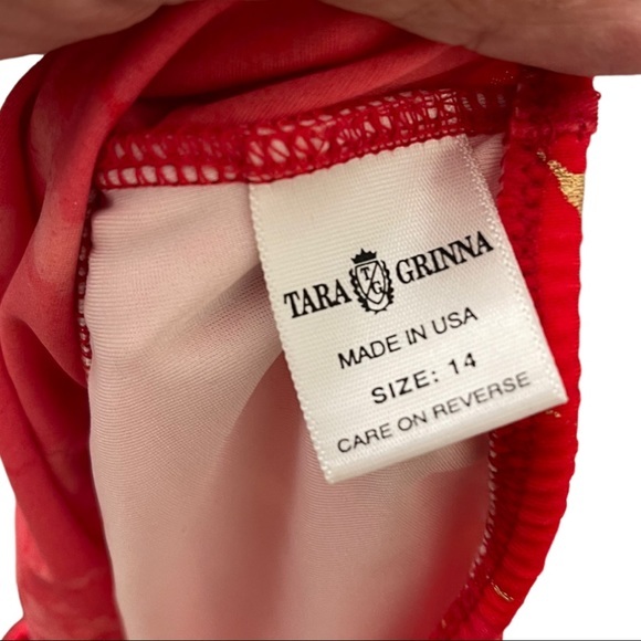TARA GRINNA Tankini Top 34B/C Bottom 14 Red/Gold Swirl Print Tie Back - Picture 3 of 6